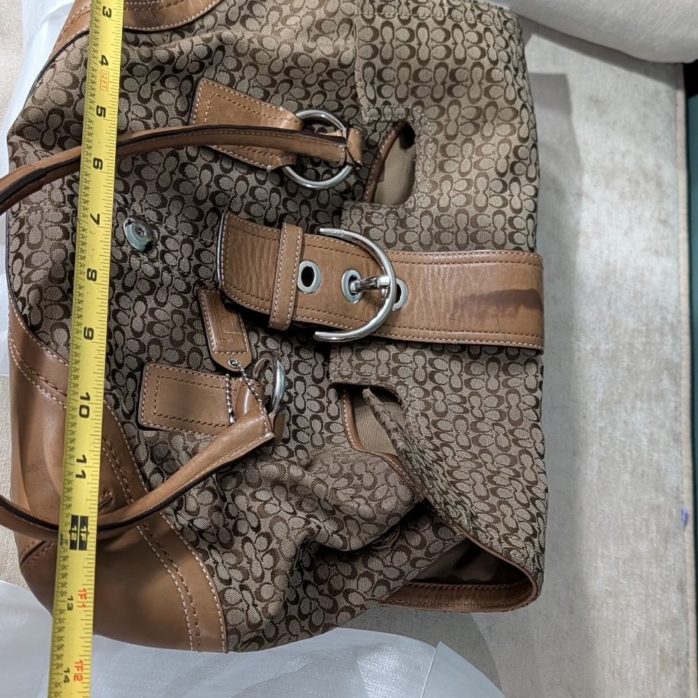 COACH Authentic Signature Flap Satchel Brown Monogram And Leather Like New - Picture 11 of 16